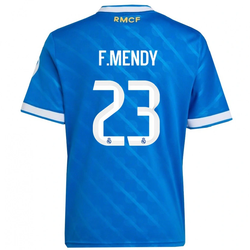 Danxen Femme Maillot Ferland Mendy #23 Bleu Blanc Troisieme 2025/26 T-Shirt