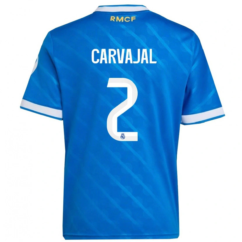 Danxen Femme Maillot Daniel Carvajal #2 Bleu Blanc Troisieme 2025/26 T-Shirt