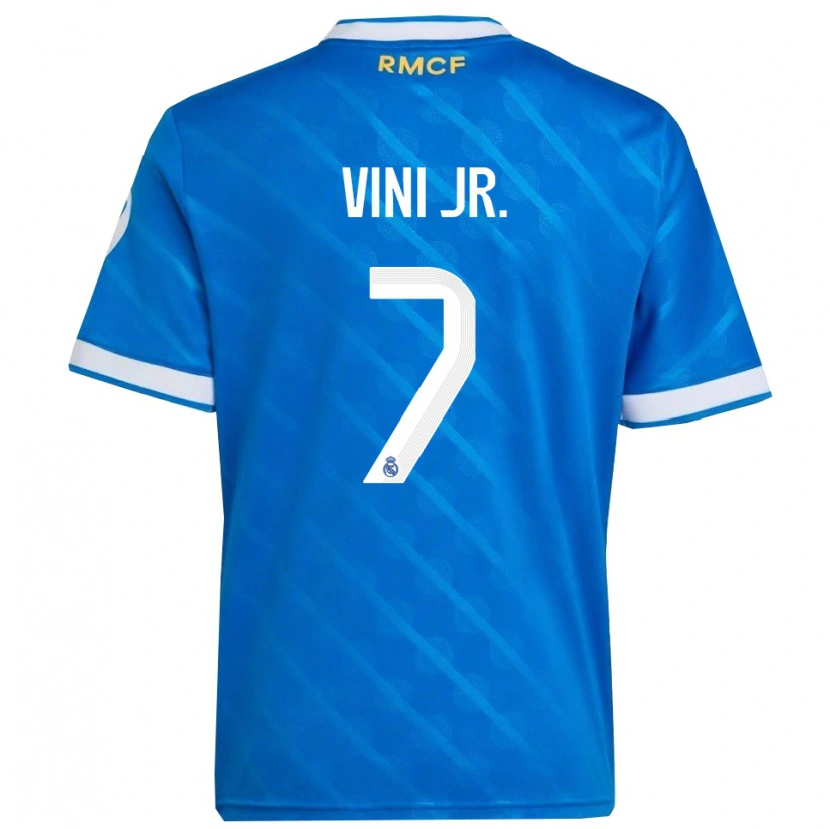 Danxen Femme Maillot Vinicius Junior #7 Bleu Blanc Troisieme 2025/26 T-Shirt