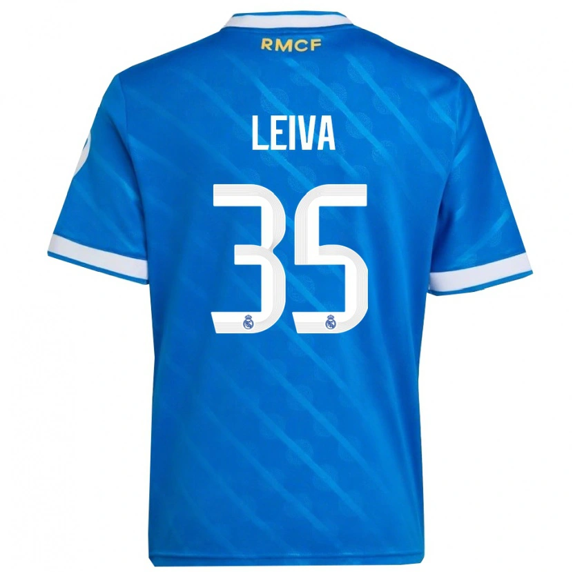 Danxen Femme Maillot Álvaro Leiva #35 Bleu Blanc Troisieme 2025/26 T-Shirt