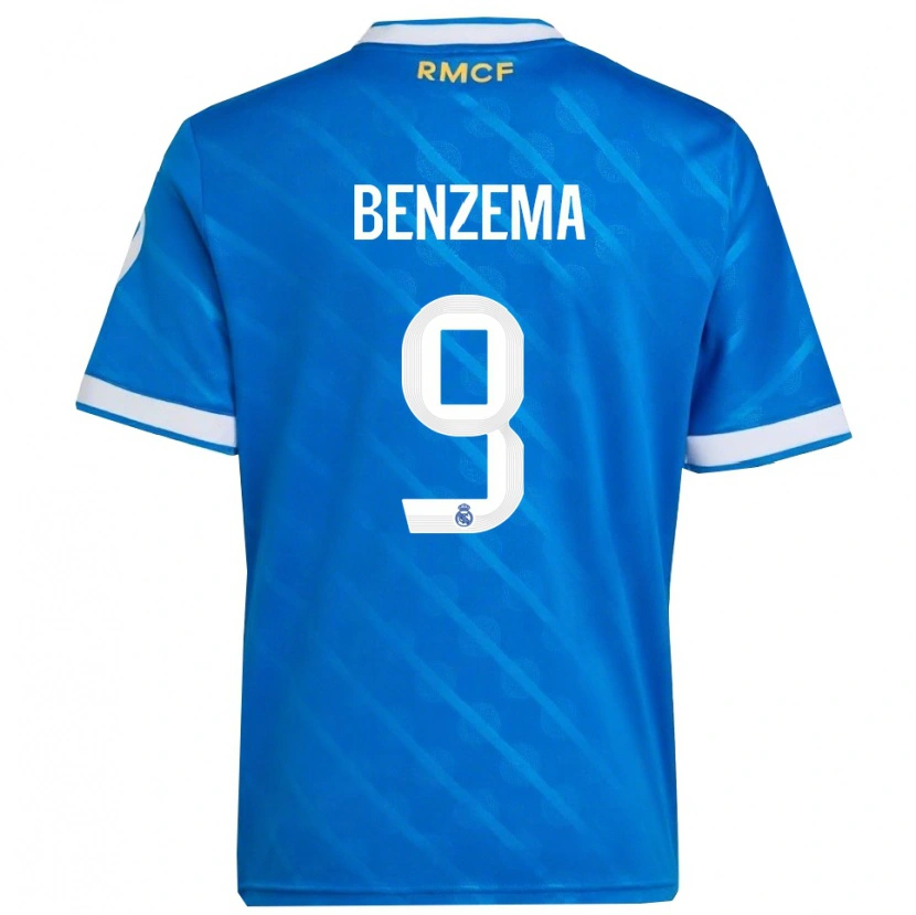 Danxen Femme Maillot Karim Benzema #9 Bleu Blanc Troisieme 2025/26 T-Shirt