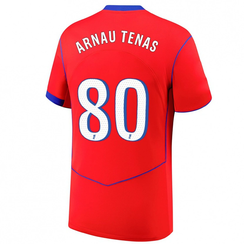 Danxen Femme Maillot Arnau Tenas #80 Rouge Bleu Blanc Troisieme 2025/26 T-Shirt