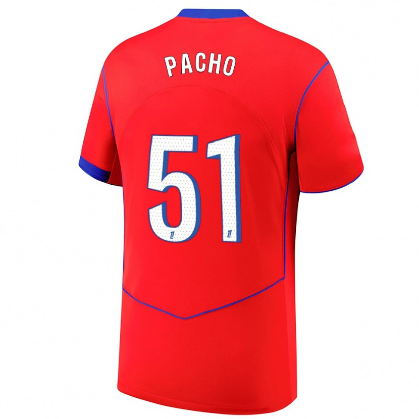 Danxen Femme Maillot Willian Pacho #51 Rouge Bleu Blanc Troisieme 2025/26 T-Shirt
