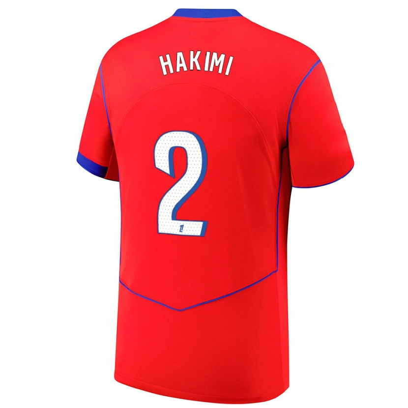 Danxen Femme Maillot Achraf Hakimi #2 Rouge Bleu Blanc Troisieme 2025/26 T-Shirt