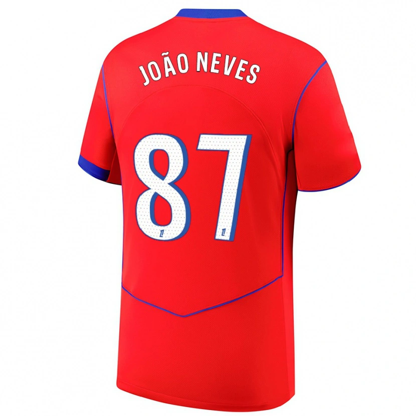 Danxen Femme Maillot João Neves #87 Rouge Bleu Blanc Troisieme 2025/26 T-Shirt