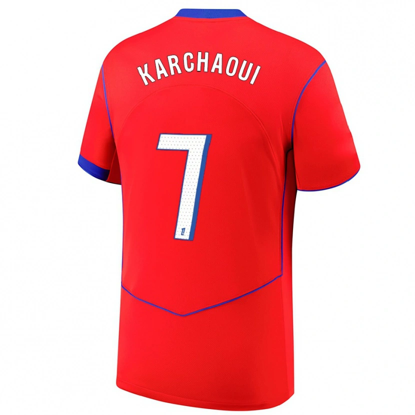 Danxen Femme Maillot Sakina Karchaoui #7 Rouge Bleu Blanc Troisieme 2025/26 T-Shirt