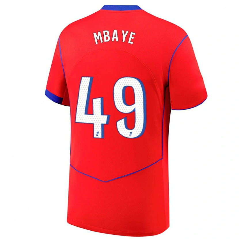 Danxen Femme Maillot Ibrahim Mbaye #49 Rouge Bleu Blanc Troisieme 2025/26 T-Shirt