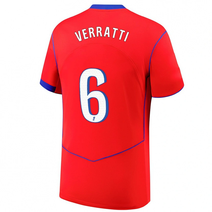 Danxen Femme Maillot Marco Verratti #6 Rouge Bleu Blanc Troisieme 2025/26 T-Shirt