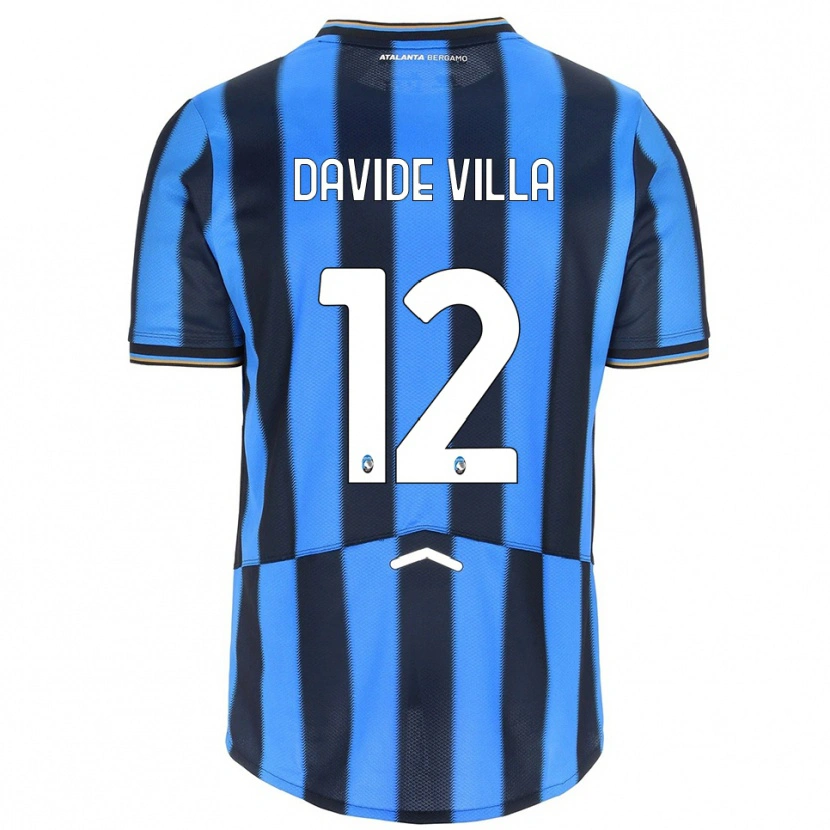Danxen Enfant Maillot Matteo Davide Villa #12 Bleu Ciel Noir Tenues Domicile 2025/26 T-Shirt