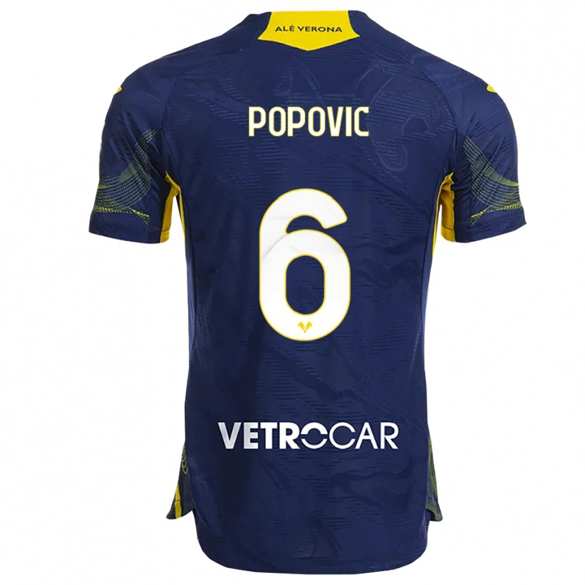Danxen Enfant Maillot Andrej Popovic #6 Marine Jaune Tenues Domicile 2025/26 T-Shirt