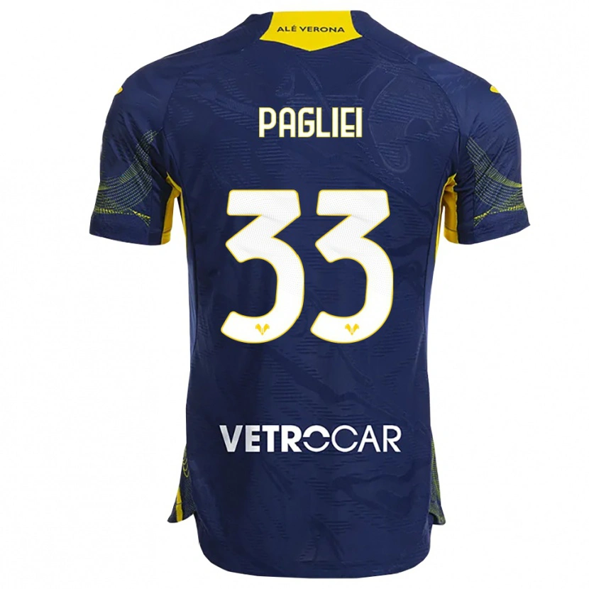 Danxen Enfant Maillot Matteo Pagliei #33 Marine Jaune Tenues Domicile 2025/26 T-Shirt