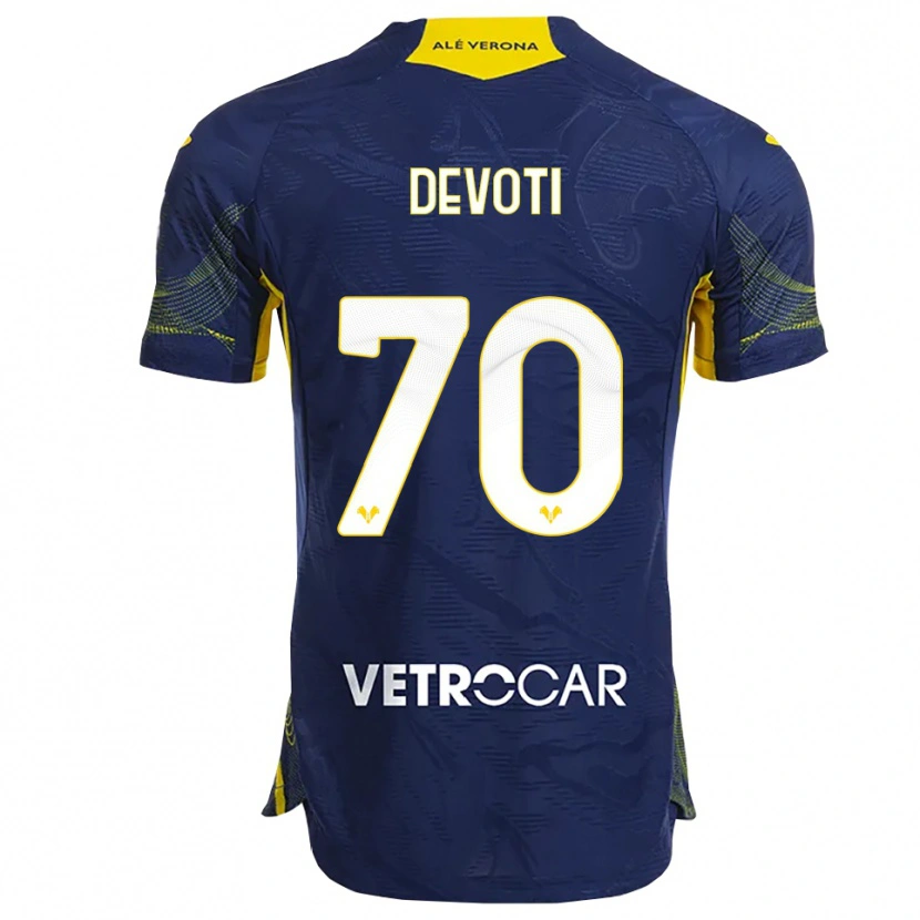 Danxen Enfant Maillot Andrea Devoti #70 Marine Jaune Tenues Domicile 2025/26 T-Shirt