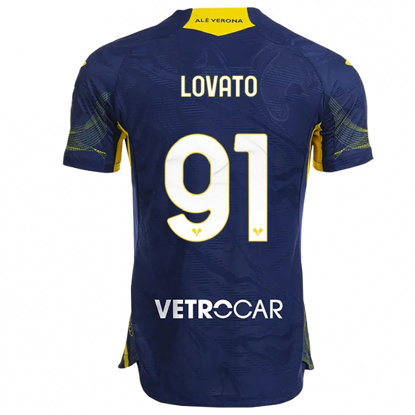 Danxen Enfant Maillot Enrico Lovato #91 Marine Jaune Tenues Domicile 2025/26 T-Shirt