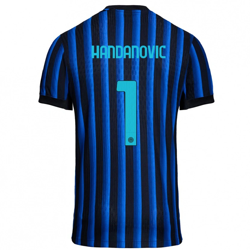 Danxen Enfant Maillot Samir Handanovic #1 Noir Bleu Tenues Domicile 2025/26 T-Shirt