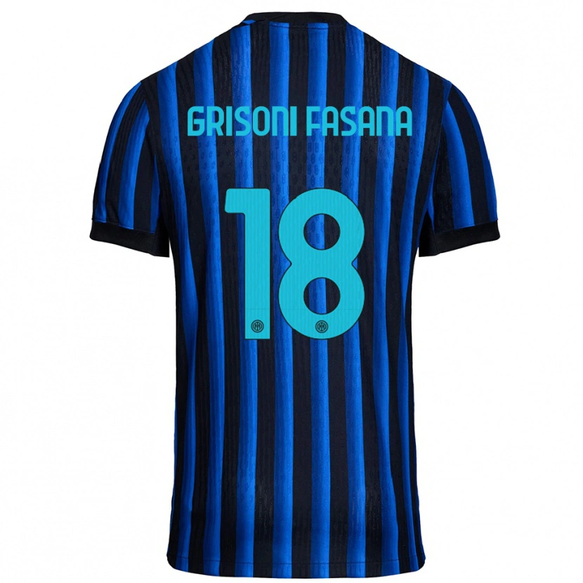 Danxen Enfant Maillot Marco Grisoni Fasana #18 Noir Bleu Tenues Domicile 2025/26 T-Shirt