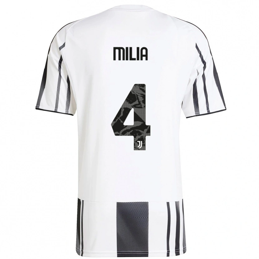 Danxen Enfant Maillot Nicolò Milia #4 Blanc Noir Tenues Domicile 2025/26 T-Shirt