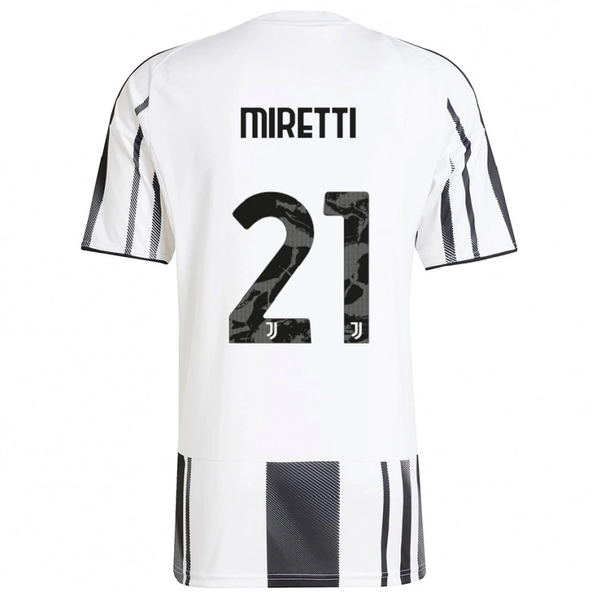 Danxen Enfant Maillot Fabio Miretti #21 Blanc Noir Tenues Domicile 2025/26 T-Shirt