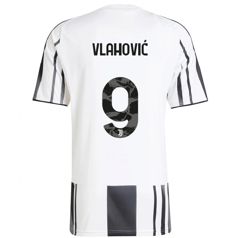 Danxen Enfant Maillot Dušan Vlahović #9 Blanc Noir Tenues Domicile 2025/26 T-Shirt