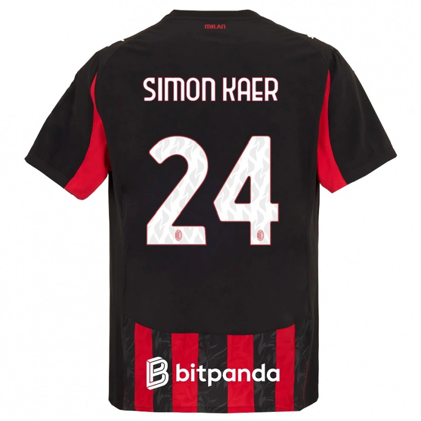 Danxen Enfant Maillot Simon Kaer #24 Rouge Noir Tenues Domicile 2025/26 T-Shirt
