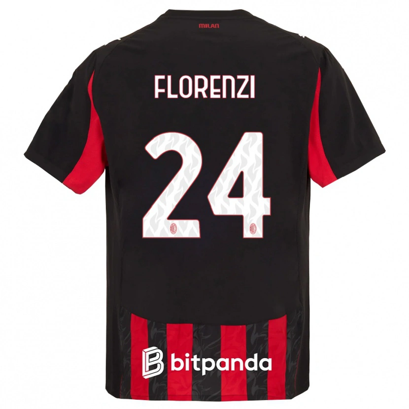 Danxen Enfant Maillot Alessandro Florenzi #24 Rouge Noir Tenues Domicile 2025/26 T-Shirt