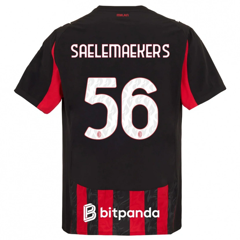 Danxen Enfant Maillot Alexis Saelemaekers #56 Rouge Noir Tenues Domicile 2025/26 T-Shirt