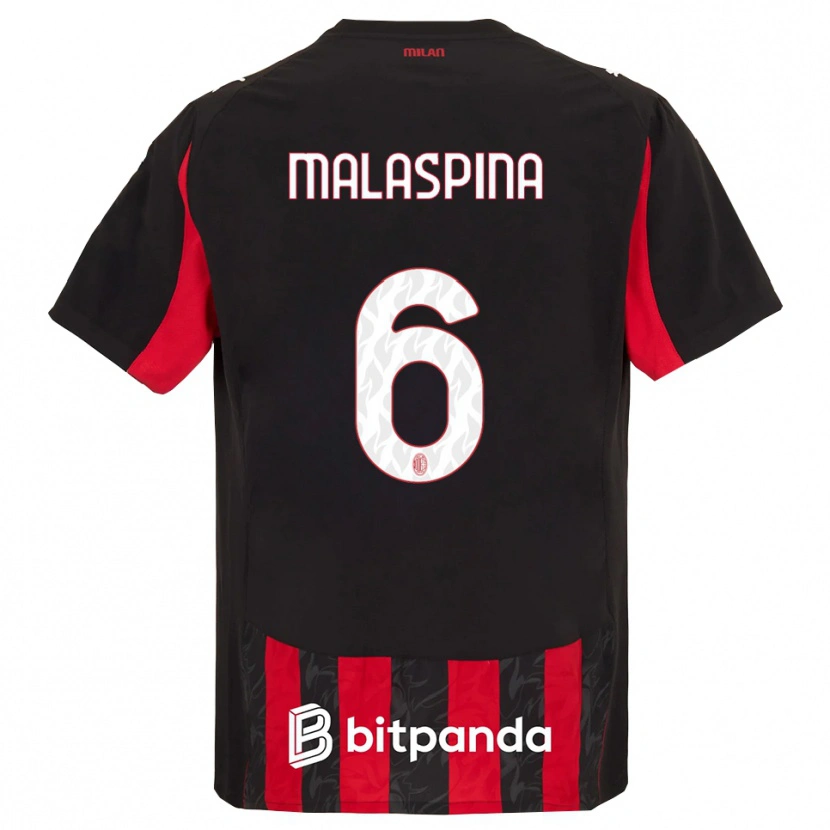 Danxen Enfant Maillot Mattia Malaspina #6 Rouge Noir Tenues Domicile 2025/26 T-Shirt