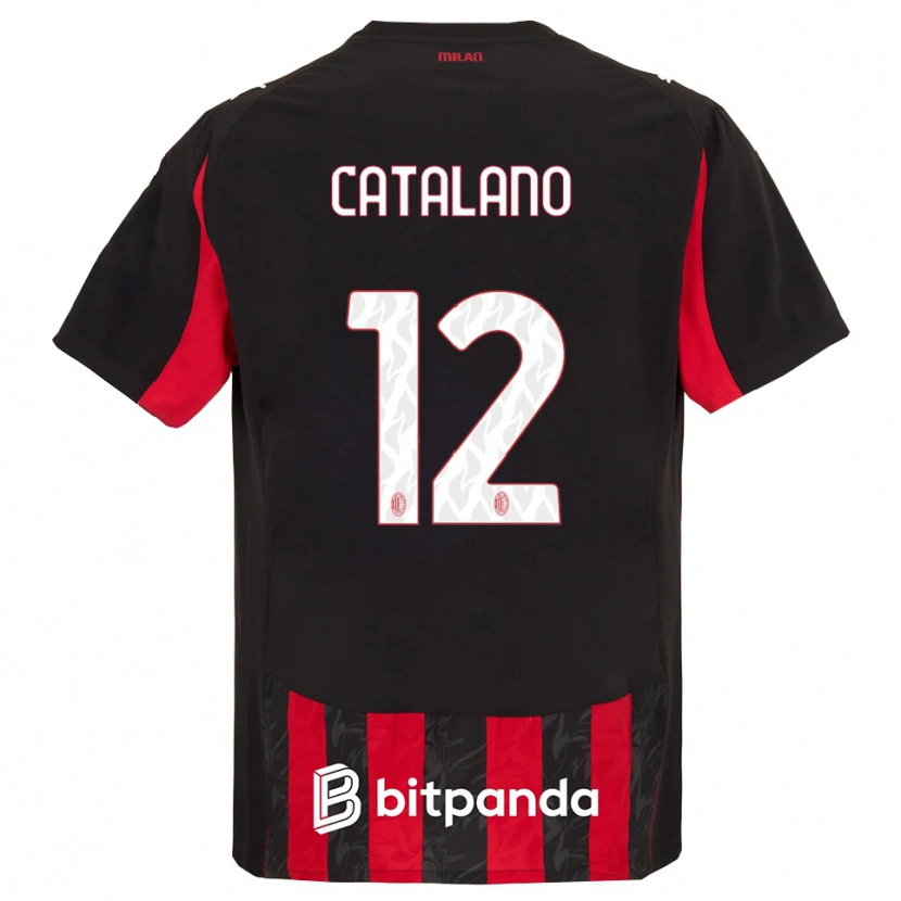 Danxen Enfant Maillot Alessio Catalano #12 Rouge Noir Tenues Domicile 2025/26 T-Shirt