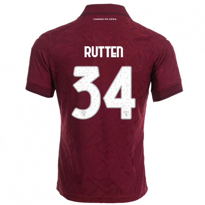 Danxen Enfant Maillot Jill Rutten #34 Bourgogne Blanc Tenues Domicile 2025/26 T-Shirt