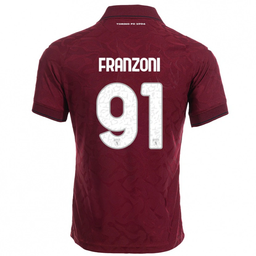 Danxen Enfant Maillot Nicolò Franzoni #91 Bourgogne Blanc Tenues Domicile 2025/26 T-Shirt