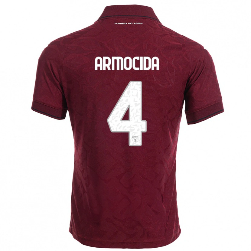 Danxen Enfant Maillot Simone Armocida #4 Bourgogne Blanc Tenues Domicile 2025/26 T-Shirt