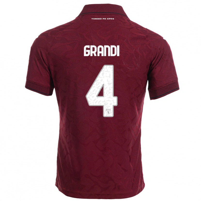 Danxen Enfant Maillot Lorenzo Grandi #4 Bourgogne Blanc Tenues Domicile 2025/26 T-Shirt