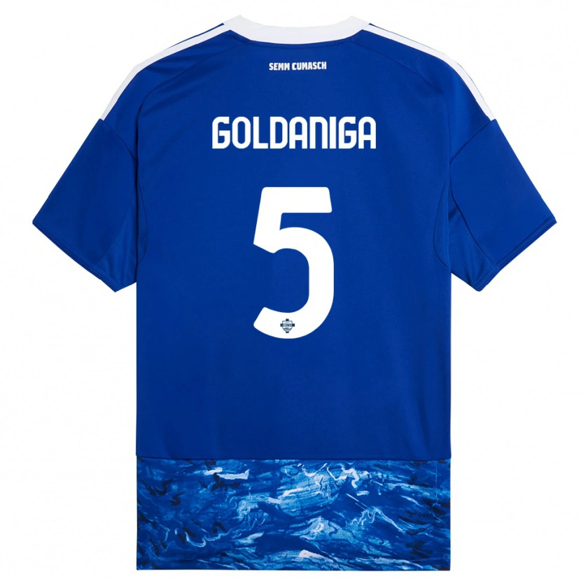 Danxen Enfant Maillot Edoardo Goldaniga #5 Bleu Blanc Tenues Domicile 2025/26 T-Shirt