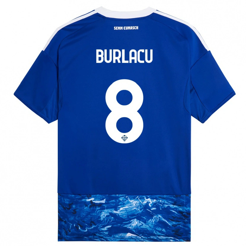 Danxen Enfant Maillot Sebastian Burlacu #8 Bleu Blanc Tenues Domicile 2025/26 T-Shirt