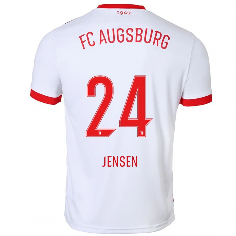 Danxen Enfant Maillot Fredrik Jensen #24 Blanc Rouge Tenues Domicile 2025/26 T-Shirt