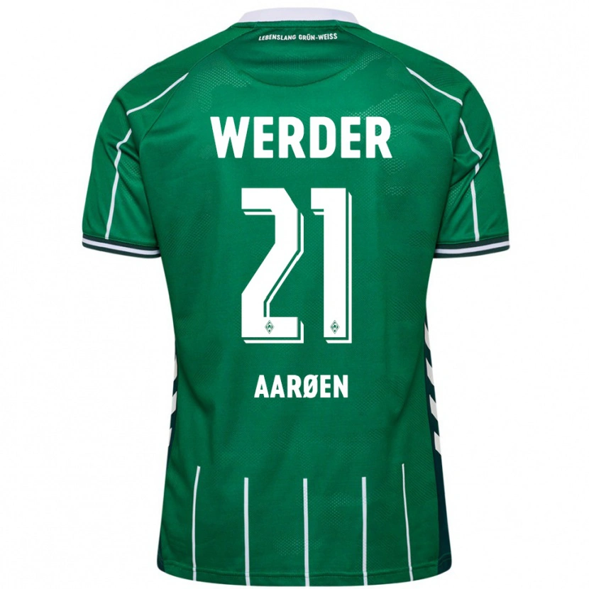 Danxen Enfant Maillot Isak Hansen-Aarøen #21 Vert Blanc Tenues Domicile 2025/26 T-Shirt
