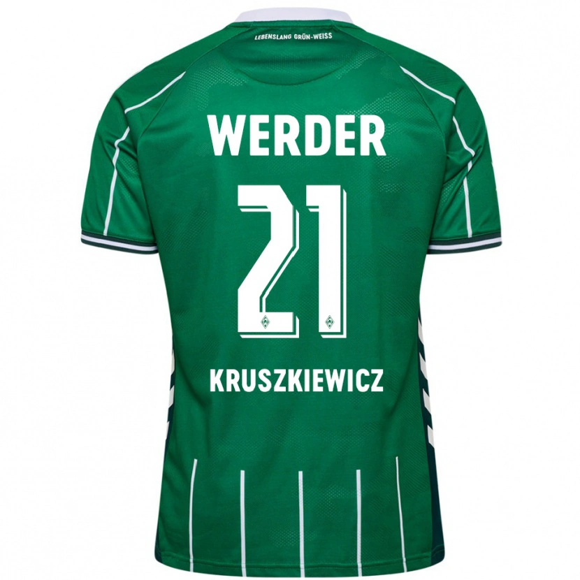 Danxen Enfant Maillot Jakub Kruszkiewicz #21 Vert Blanc Tenues Domicile 2025/26 T-Shirt
