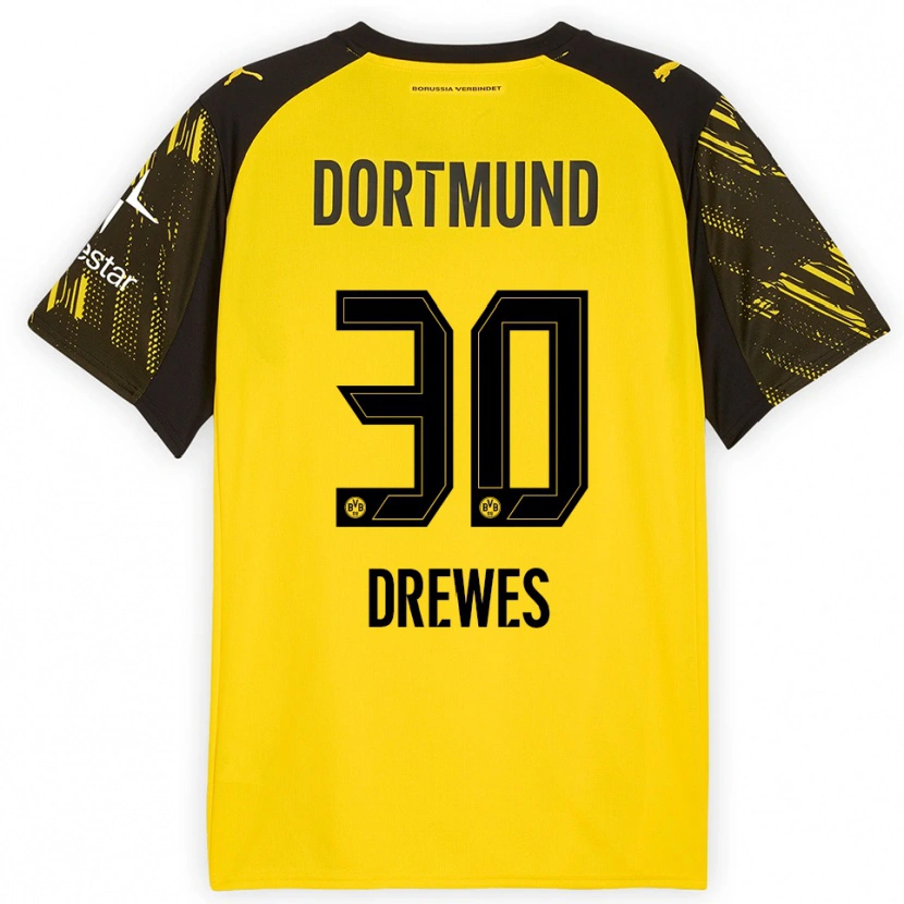 Danxen Enfant Maillot Patrick Drewes #30 Jaune Noir Tenues Domicile 2025/26 T-Shirt
