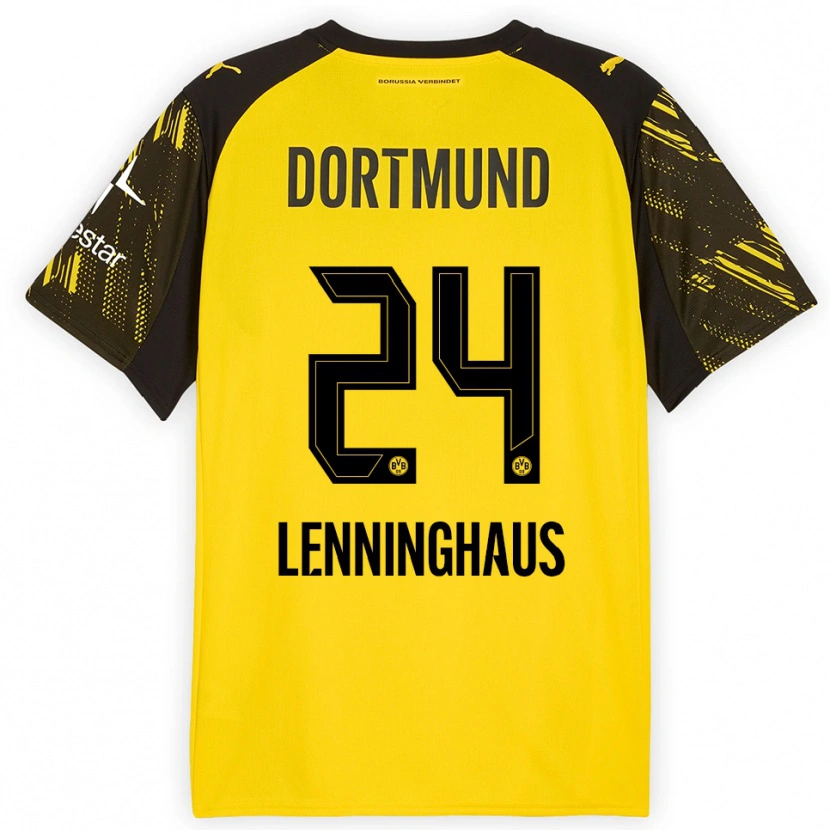 Danxen Enfant Maillot Mika Lenninghaus #24 Jaune Noir Tenues Domicile 2025/26 T-Shirt