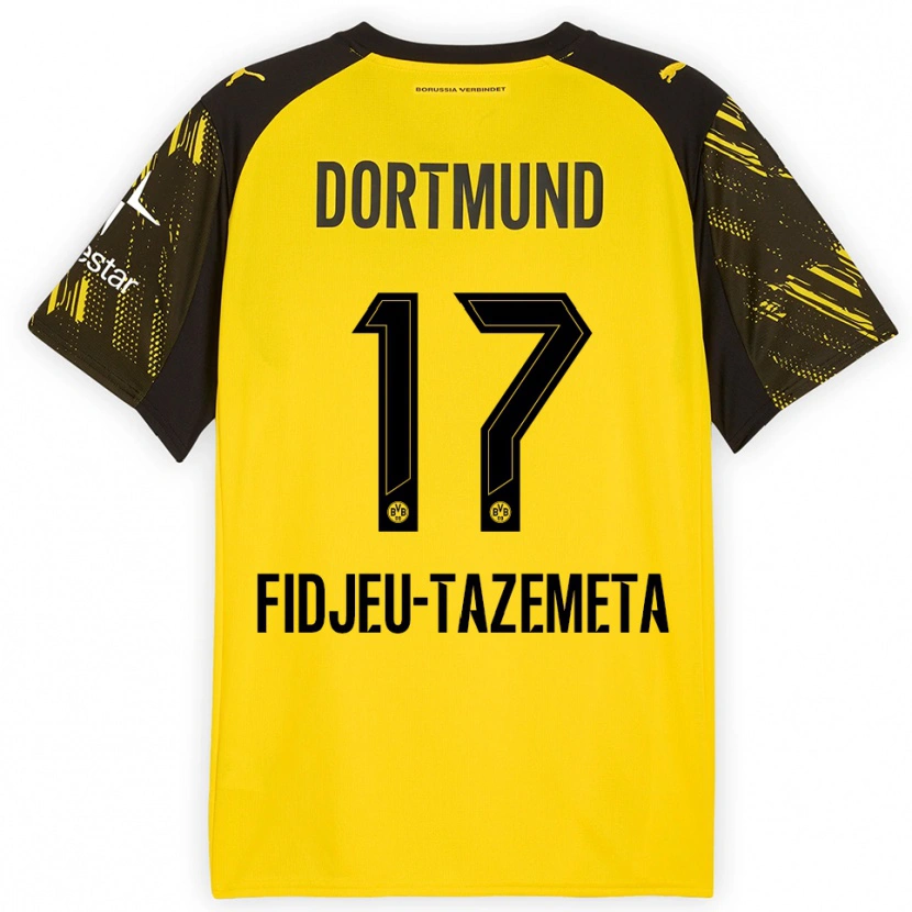 Danxen Enfant Maillot Thierry Fidjeu-Tazemeta #17 Jaune Noir Tenues Domicile 2025/26 T-Shirt