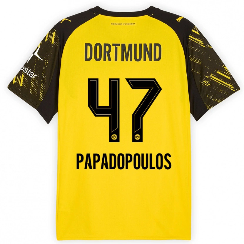 Danxen Enfant Maillot Antonios Papadopoulos #47 Jaune Noir Tenues Domicile 2025/26 T-Shirt
