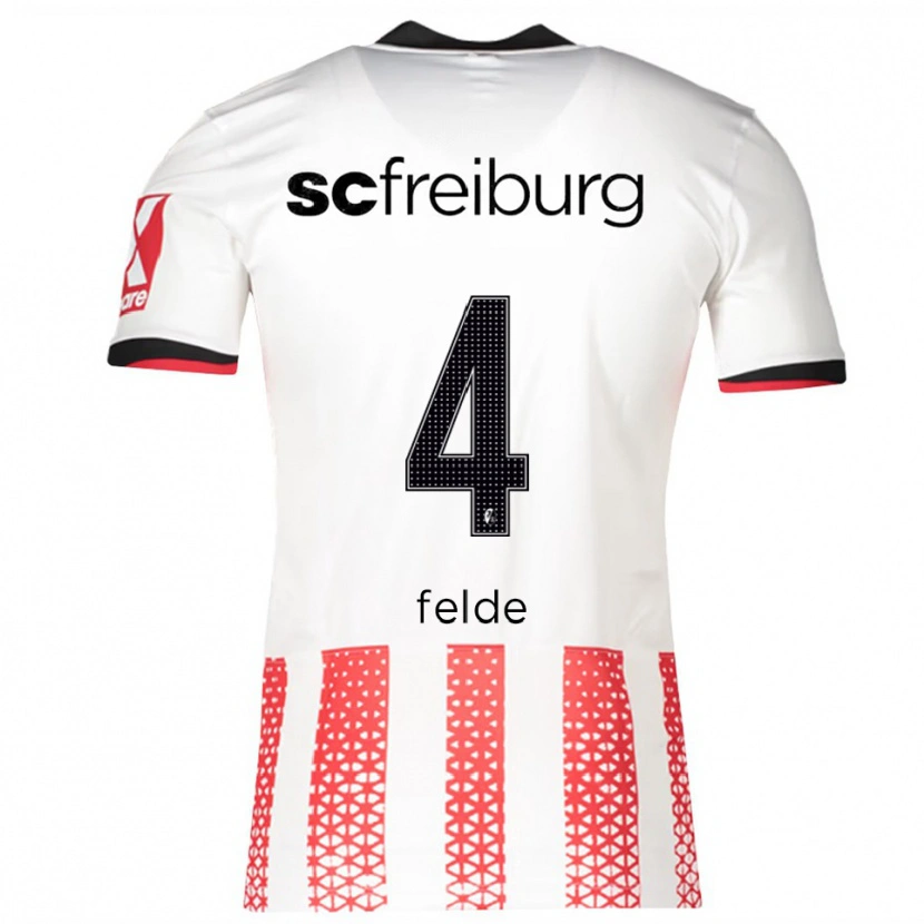 Danxen Enfant Maillot Meret Felde #4 Blanc Rouge Tenues Domicile 2025/26 T-Shirt