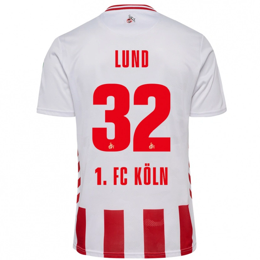 Danxen Enfant Maillot Kristoffer Lund #32 Blanc Rouge Tenues Domicile 2025/26 T-Shirt