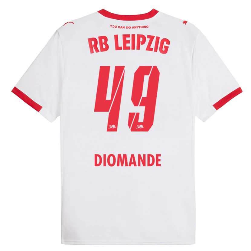 Danxen Enfant Maillot Yan Diomande #49 Blanc Rouge Tenues Domicile 2025/26 T-Shirt