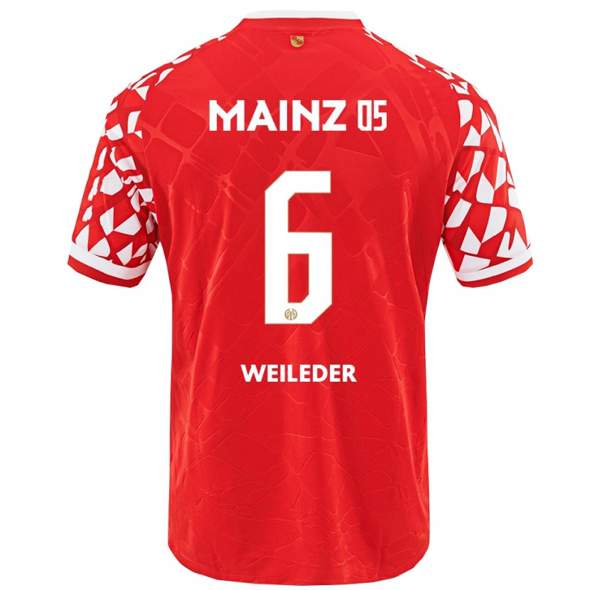 Danxen Enfant Maillot Tobias Weileder #6 Rouge Blanc Tenues Domicile 2025/26 T-Shirt