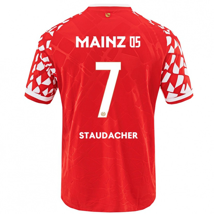 Danxen Enfant Maillot Leon Staudacher #7 Rouge Blanc Tenues Domicile 2025/26 T-Shirt