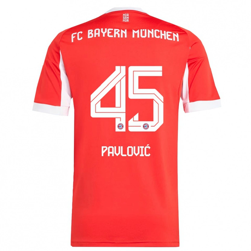 Danxen Enfant Maillot Aleksandar Pavlovic #45 Blanc Rouge Tenues Domicile 2025/26 T-Shirt