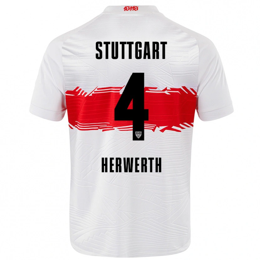 Danxen Enfant Maillot Maximilian Herwerth #4 Blanc Rouge Tenues Domicile 2025/26 T-Shirt