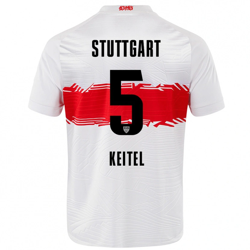 Danxen Enfant Maillot Yannik Keitel #5 Blanc Rouge Tenues Domicile 2025/26 T-Shirt