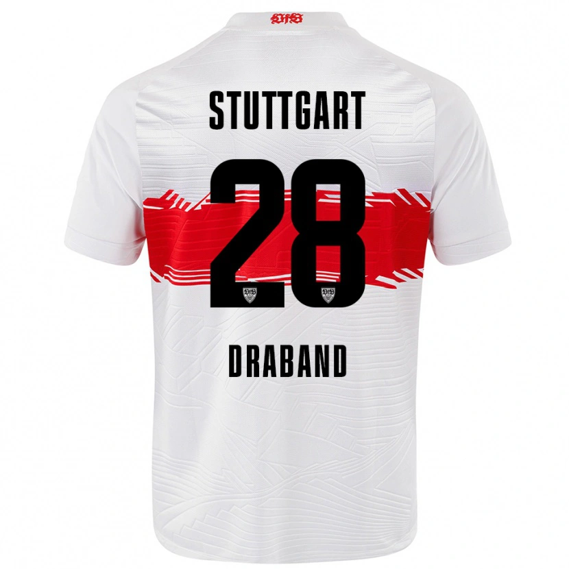 Danxen Enfant Maillot Dominik Draband #28 Blanc Rouge Tenues Domicile 2025/26 T-Shirt