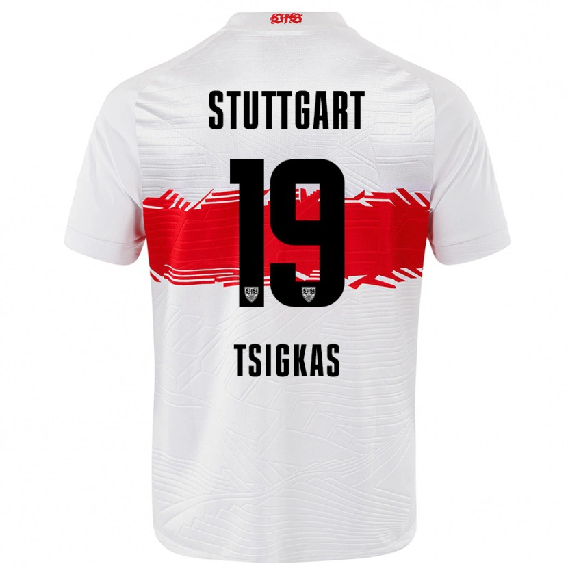 Danxen Enfant Maillot Mattheos Tsigkas #19 Blanc Rouge Tenues Domicile 2025/26 T-Shirt